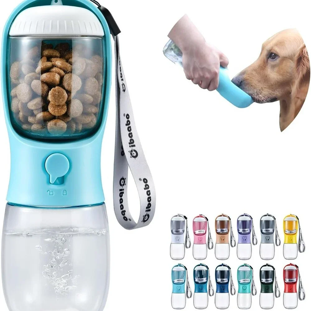 Dog Water Bottle with Food Container, Travel Puppy Water Bowl, Portable Pet Disp